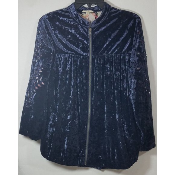 Entro Jacket Womens Size Medium blue Navy cut-out detail super soft zip up loose - Picture 2 of 14